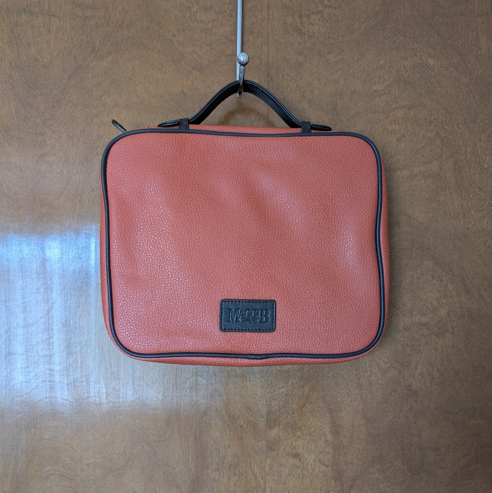 Maggi B Orange Brown Faux Leather Hanging Travel Make-up Cosmetics Jewelry Bag